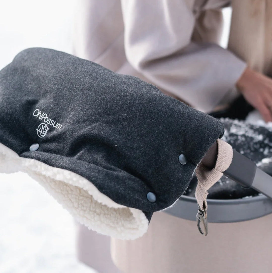 Handmuff aus Merinowolle für Kinderwagen in Farbe Antrazit