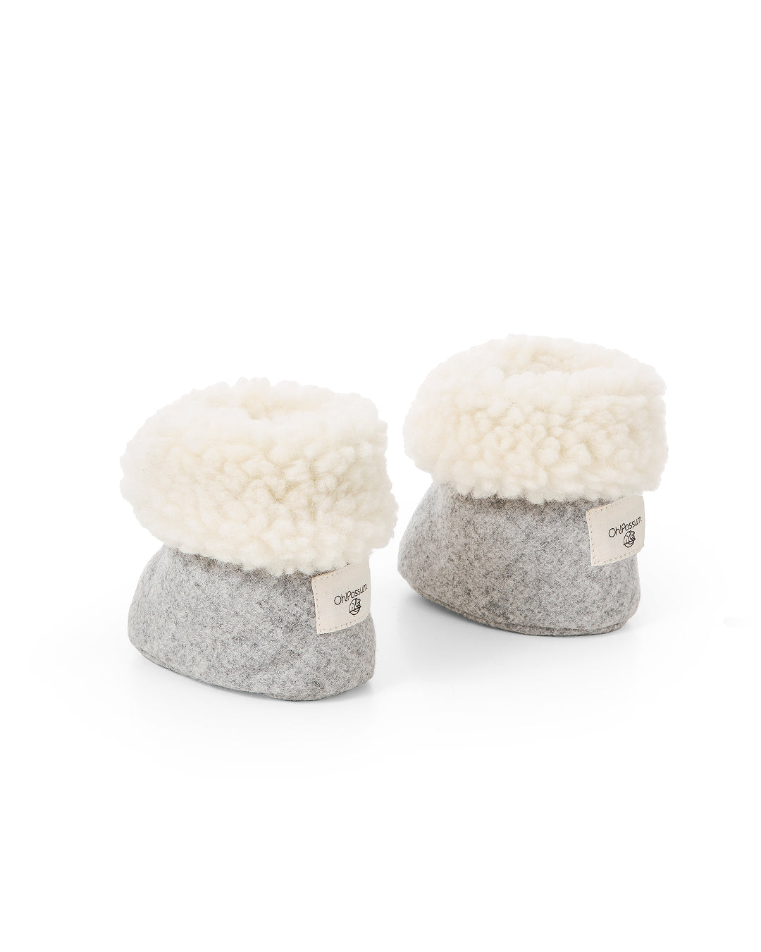 Baby Booties aus Merinowolle in Farbe hellgrau handgefertigt